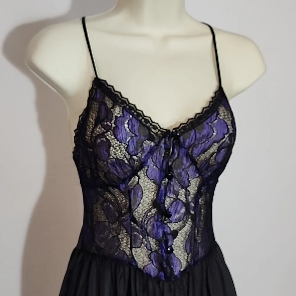 Petra Fashions Slip Dress Lingerie Lace Bodice Purple Size S
